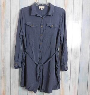 I Madeline Dress Large Dark Gray Button Down Long Sleeve